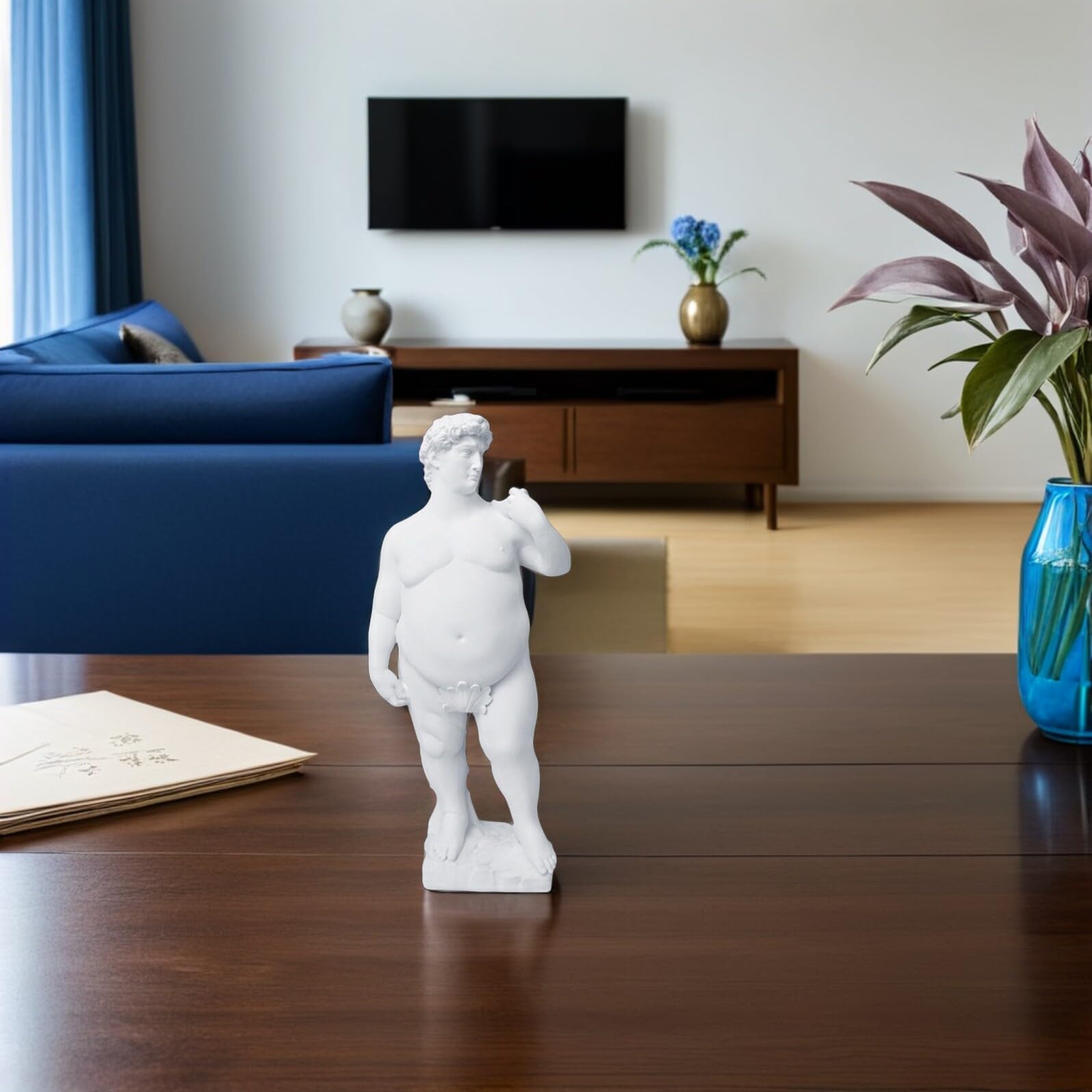 ibasenice Estatua de David Gordo Desnudo para decoración de Escritorio en la Oficina o el hogar, tamaño pequeño para decoración de estantes