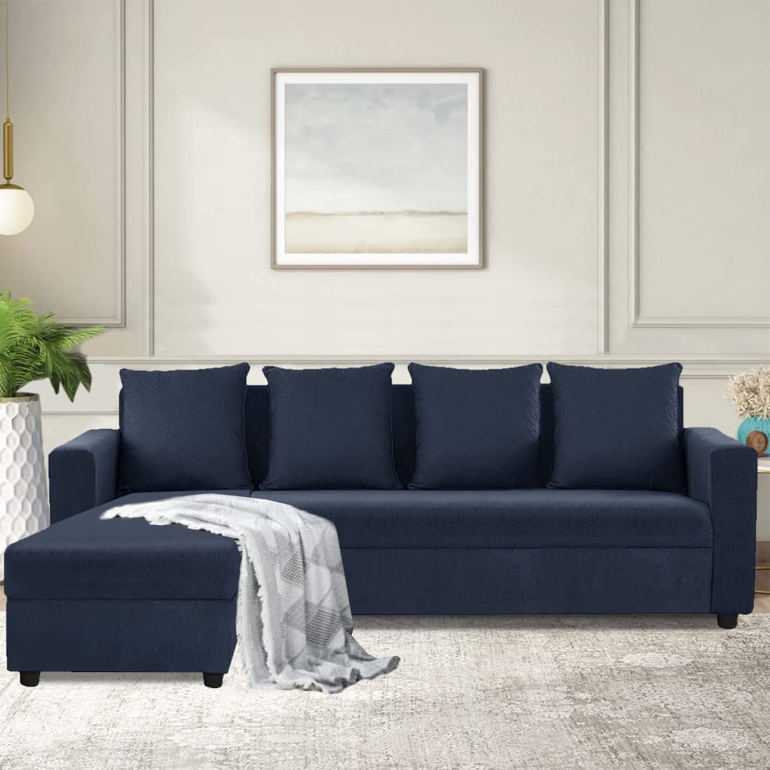 Casacomfort Livino 5 Seater LHS L Shape Fabric Sofa Set (Blue)