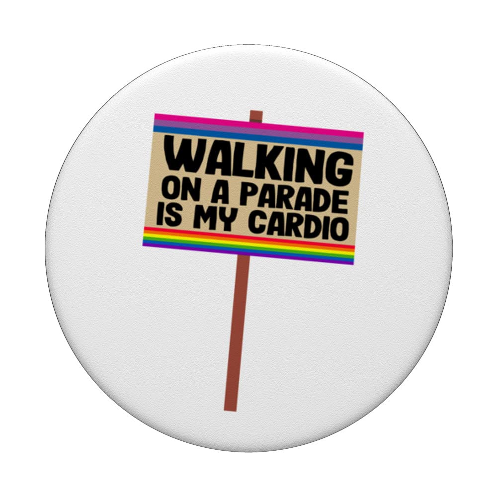 Walking On A Parade Is My Cardio Sign Bisexual LGBT Bi Pride PopSockets Swappable PopGrip, Black - Image 3