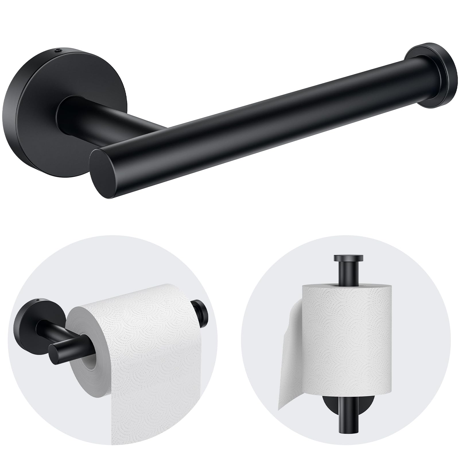 Kitsure Toilet Paper Holder Wall Mount - Sturdy Round Matte Black Toilet Paper Holder for Mega Roll, Premium 304 Stainless Steel Toilet Paper Roll Holder for Bathroom, Washroom, Black