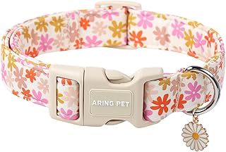 ARING PET Sommer Hundehalsband, Hundehalsband mit Bunten Blumen Bedruckt, Baumwolle Blume Halsband mit Quick Release Kunststoffschnalle für Jungen und Mädchen Hunde product image