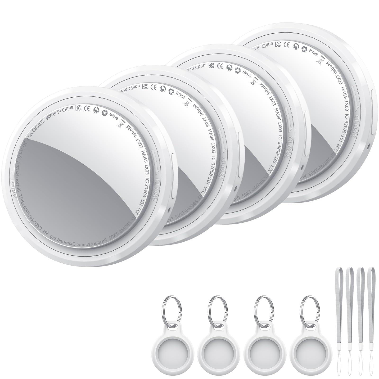 Air Tracker Tag 4 pezzi Bianco, Bluetooth Trova Oggetti Compatibile con Apple Dov'è (solo iOS), Smart Tracker Localizzatore per Bagagli/Borse/Portafogli, Chiavi Tag Tracking, Batteria Sostituibile