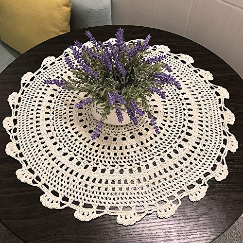 Hetao 100% Cotton Handmade Lace Crochet Round Placemats Doily Doilies,17.7 Inch,1Pc Beige And 1Pc White #TOP2