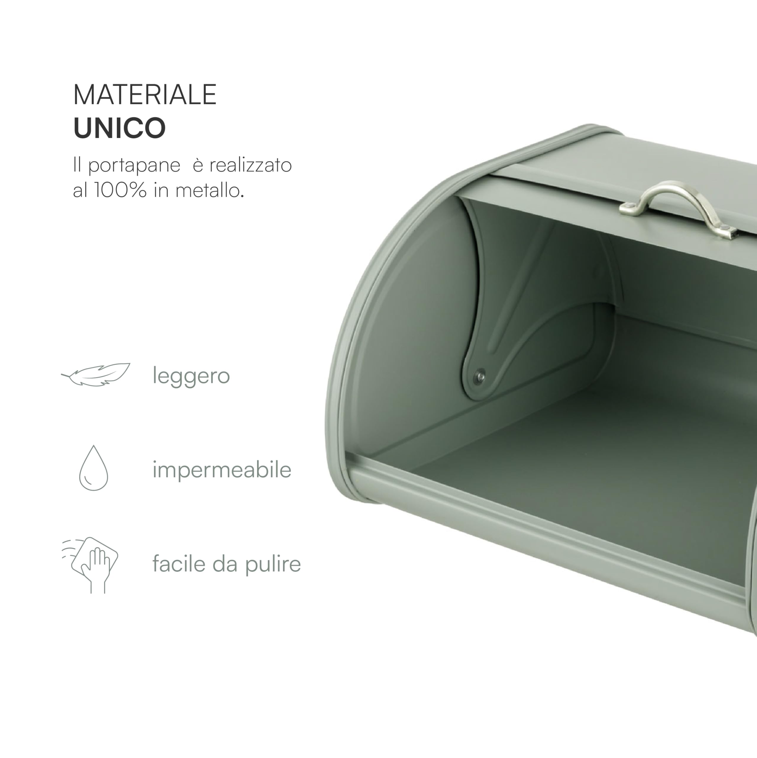 Baroni Home Portapane in Metallo con Coperchio con Maniglia, Design Moderno per Tavola e Cucina, Linea Salvia, 30x26x17 cm
