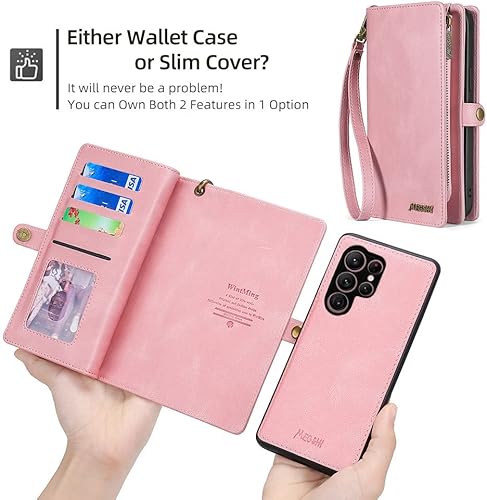 Miniatura 5 de Asuwish Funda de teléfono para Samsung Galaxy S22 Ultra 5G con cremallera, funda desmontable con protector de pantalla y tarjetero de cuero,