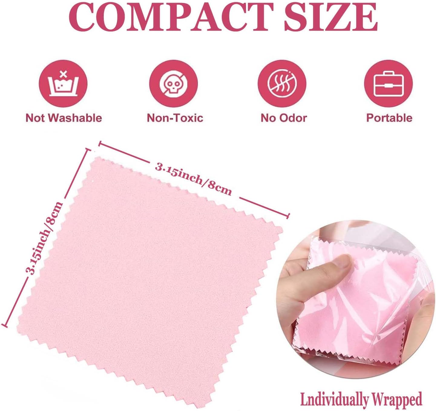 JUNXINSHUN 50pcs Jewelry Cleaning Cloth Pink Polishing Cloth for Sterling Silver Gold Platinum Small Silver Polish 8x8cm (Pink)