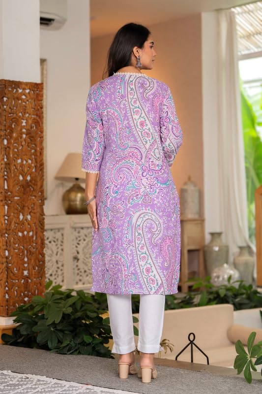 Image of Women's Pure Cotton Floral Printe Straight Single Kurti
