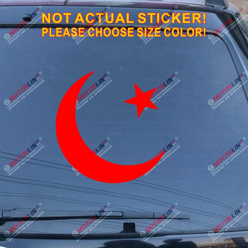 Crescent Moon Islam Pakistan Flag Decal Sticker Car Vinyl Pick Size Color (red, 16'' (40.6cm))