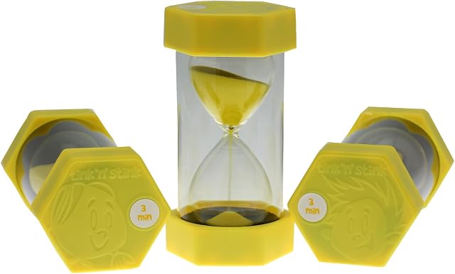 Tink n Stink Sand Timers for Children  Colourful Hourglass Sand Timers for Classrooms, Home, Brushing Teeth, Gamer Timer (Yellow 3 Minute Timer)