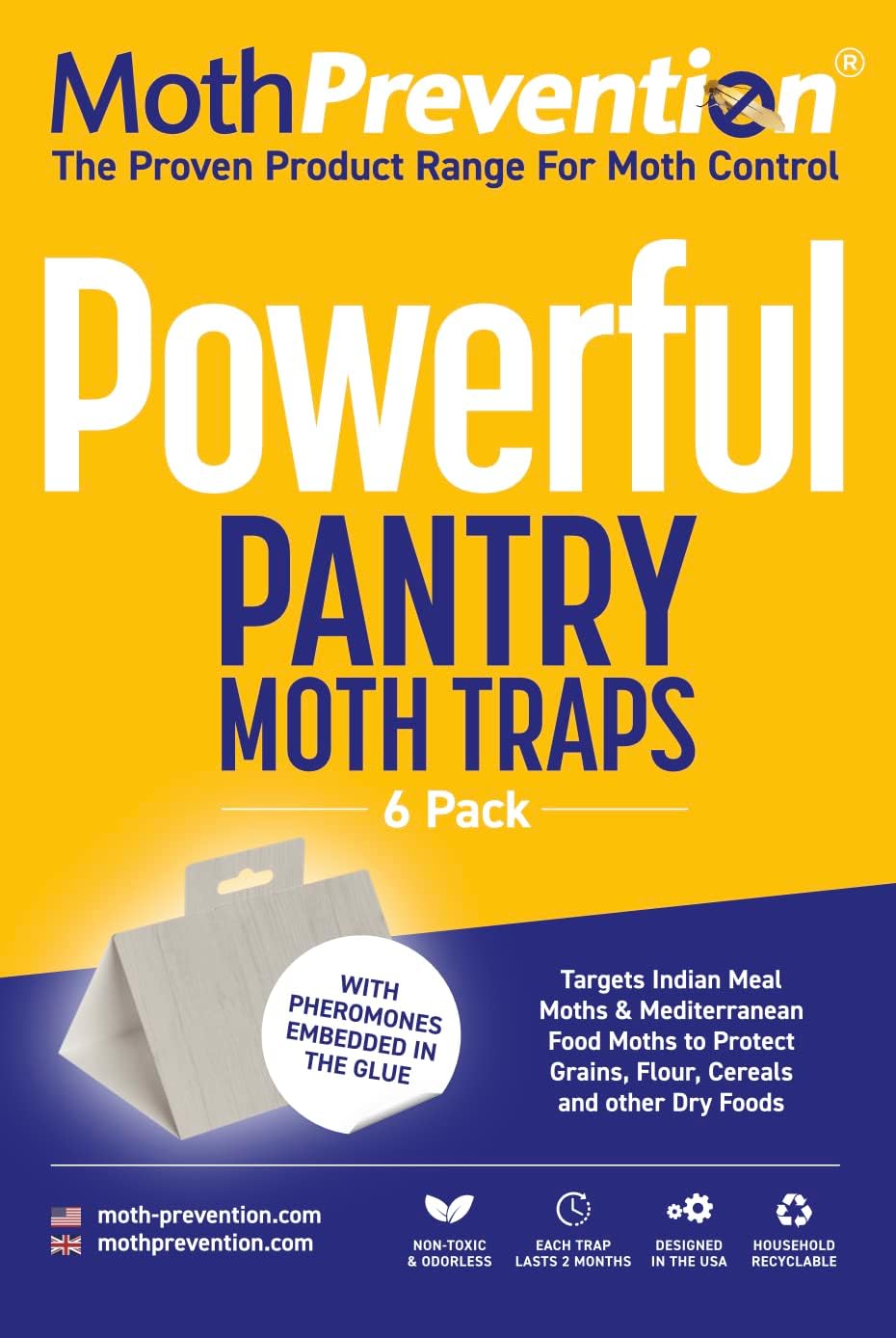 MothPrevention Powerful Pantry Moth Trap 6-Pack | with Pheromones | Pantry Moth Traps for Your Home - Moth Killer | Maximum Pheromone Dispersal | No Odor