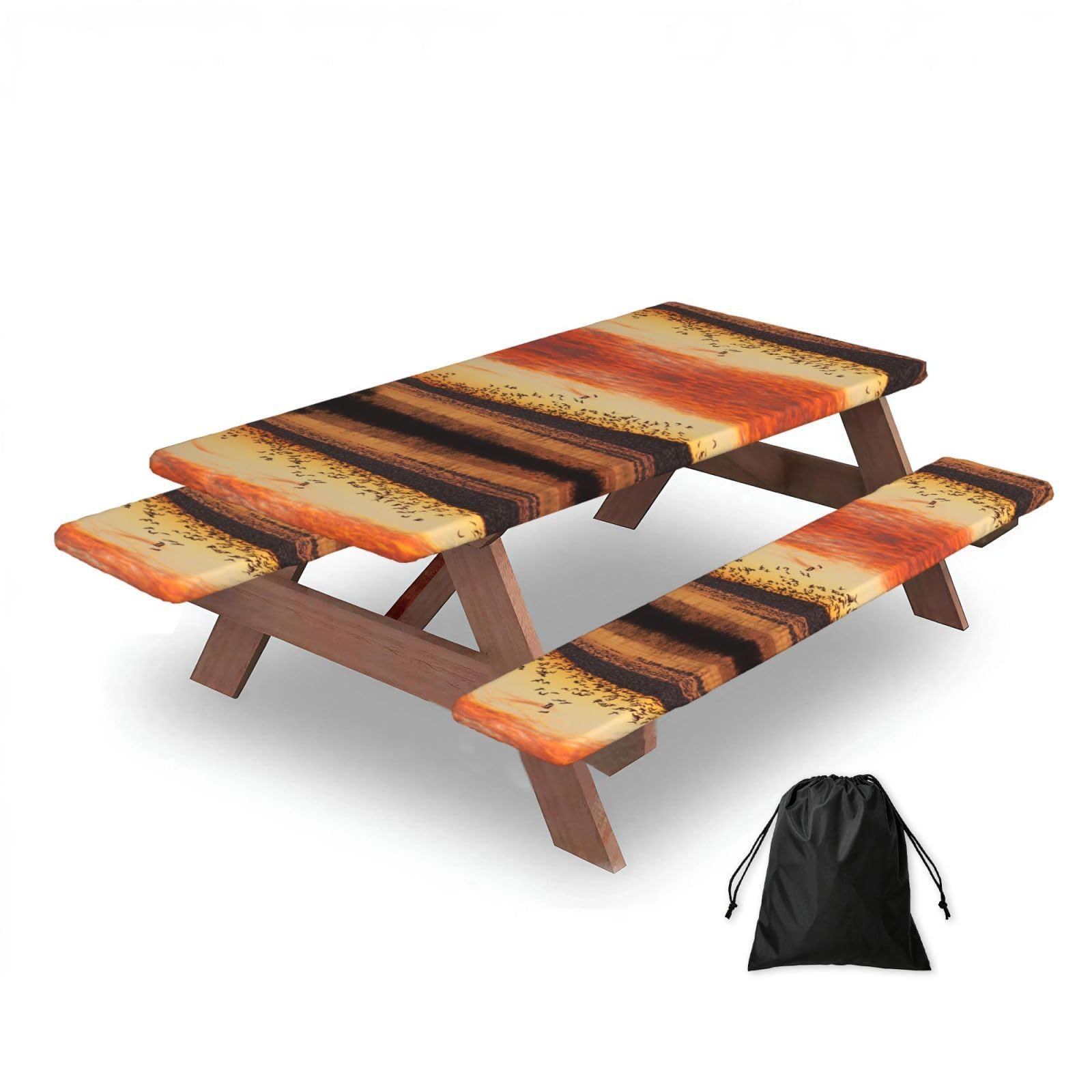 ESNAIUVCD Birds At Sunset Print Picnic Table Cover With Bench Covers,Camping Essentials,Fitted Tablecloth Cover With Elastic Edge, For Indoor & Outdoor 3 Pcs