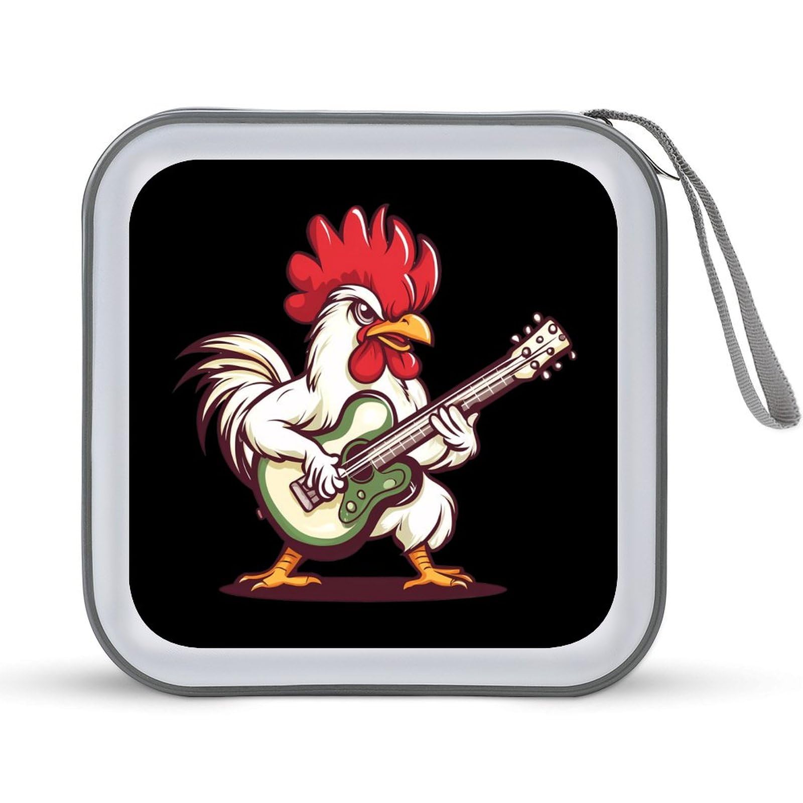 Rooster Playing Guitar CD Case Portable DVD Holder Storage Organizer for Home Travel