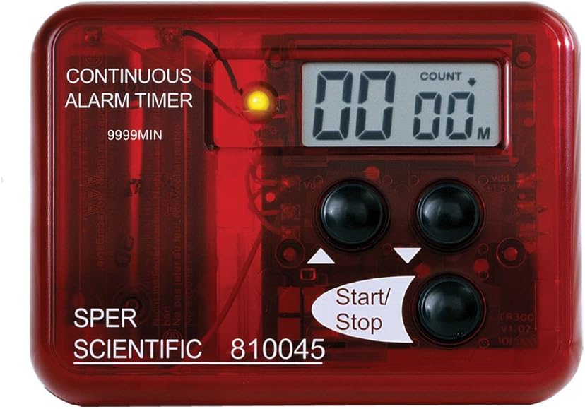 Sper Scientific Continuous Alarm Timer with Count Up Count Down & Visual Indicator 810045 - Bright LED Alarm & 9999-Minute Range - Portable Design for Cooking, Experiments, Fitness & More - 4 pc