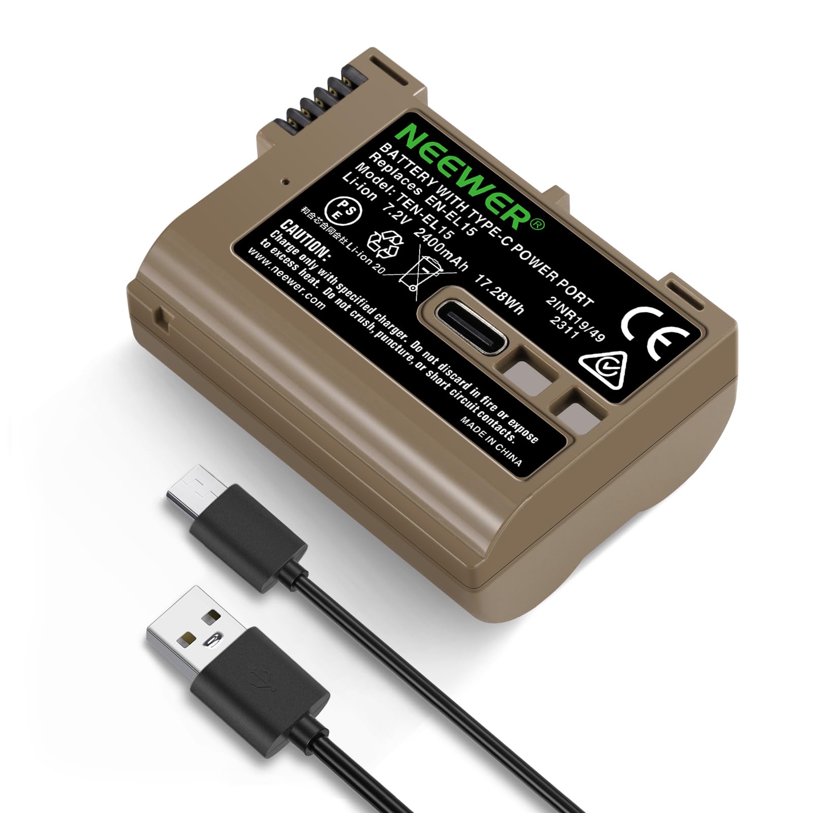 NEEWER EN-EL15c Batteria Sostitutiva 2400mAh per Nikon Zf Z8 Z7 II Z6 II Z5, 1,9 Ore di Ricarica Completa con Ricarica Rapida USB Tipo C Compatibile con Nikon D850 D810 D780 D750 D610 D500 D7500 D7200