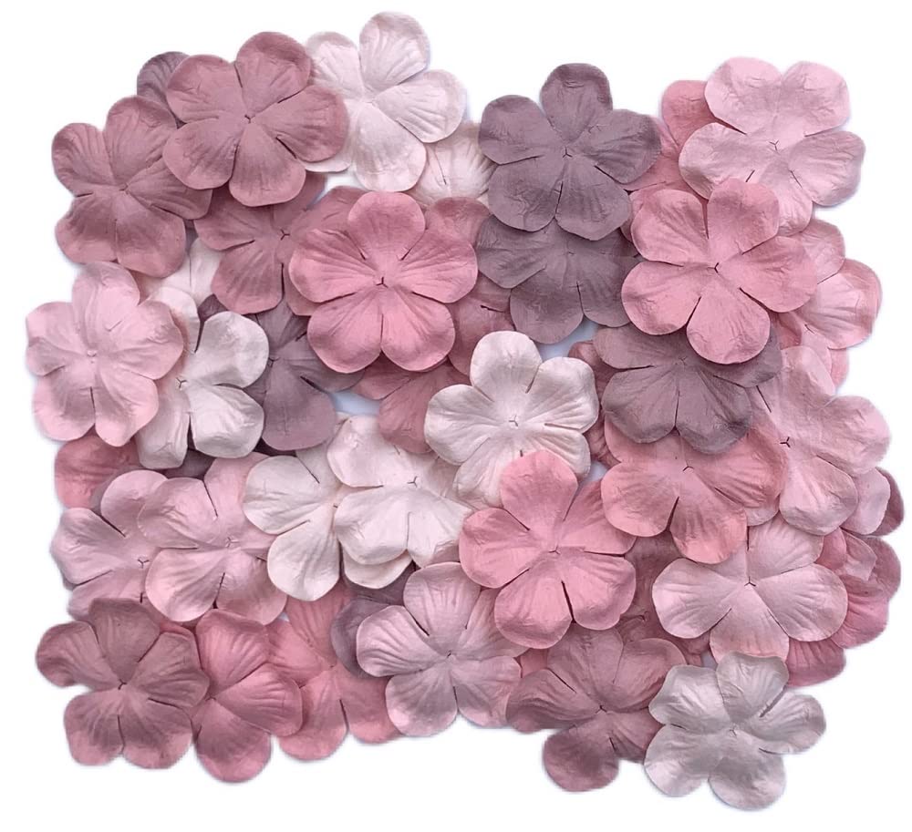 Handmade 50 Pcs Roses Pastels Mulberry Paper Flowers 2x2 inch Scrapbooking Wedding DIY Craft Supplies Card Paper Flowers (Pink Pastels Tone.)