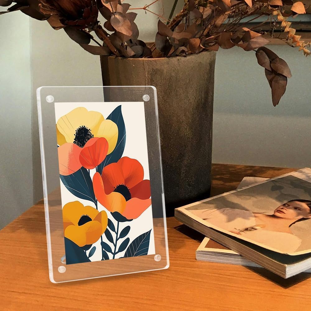 PICASSO SIGNAGE 5x7 Inch Acrylic Magnetic Photo Frame for Table | Double-Sided Floating Display | Strong Magnets with Removable Stand | Premium Clear Picture Frame for Home & Office (Pack of 1) 3