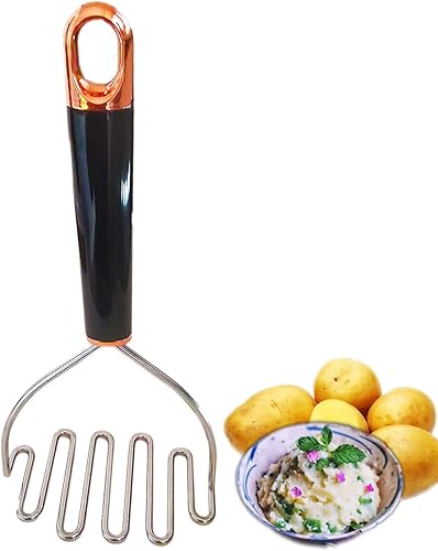 Miniatura 7 de COKEENA Triturador de patatas de acero inoxidable 1810, profesional 304 de acero inoxidable integrado con mango largo negro para frijoles,