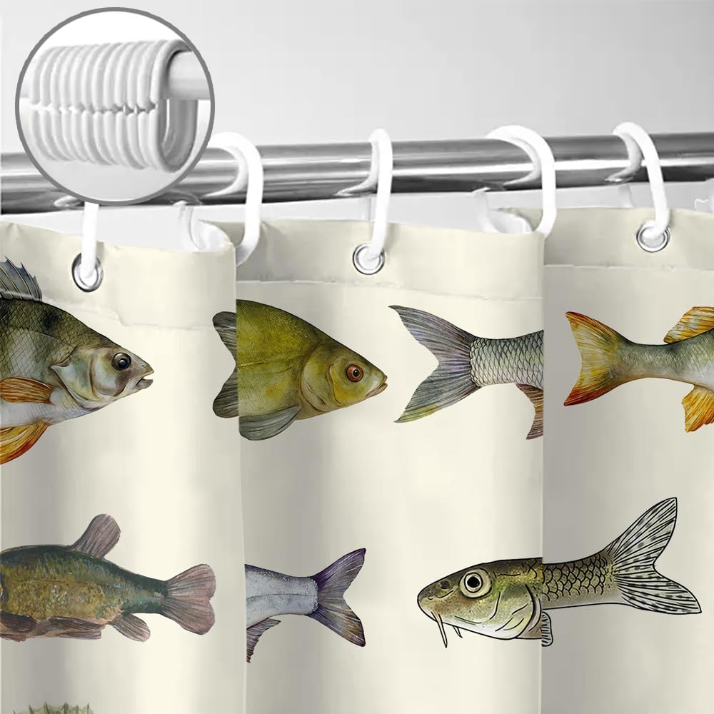 Sanzugh Rustic Cabin Fishing Shower Curtain, Country Lake House River Fish Hunting Fabric Shower Curtains Set for Men Bathroom Decorative with Hooks 72 X 78 Inch Camo Bath Decor