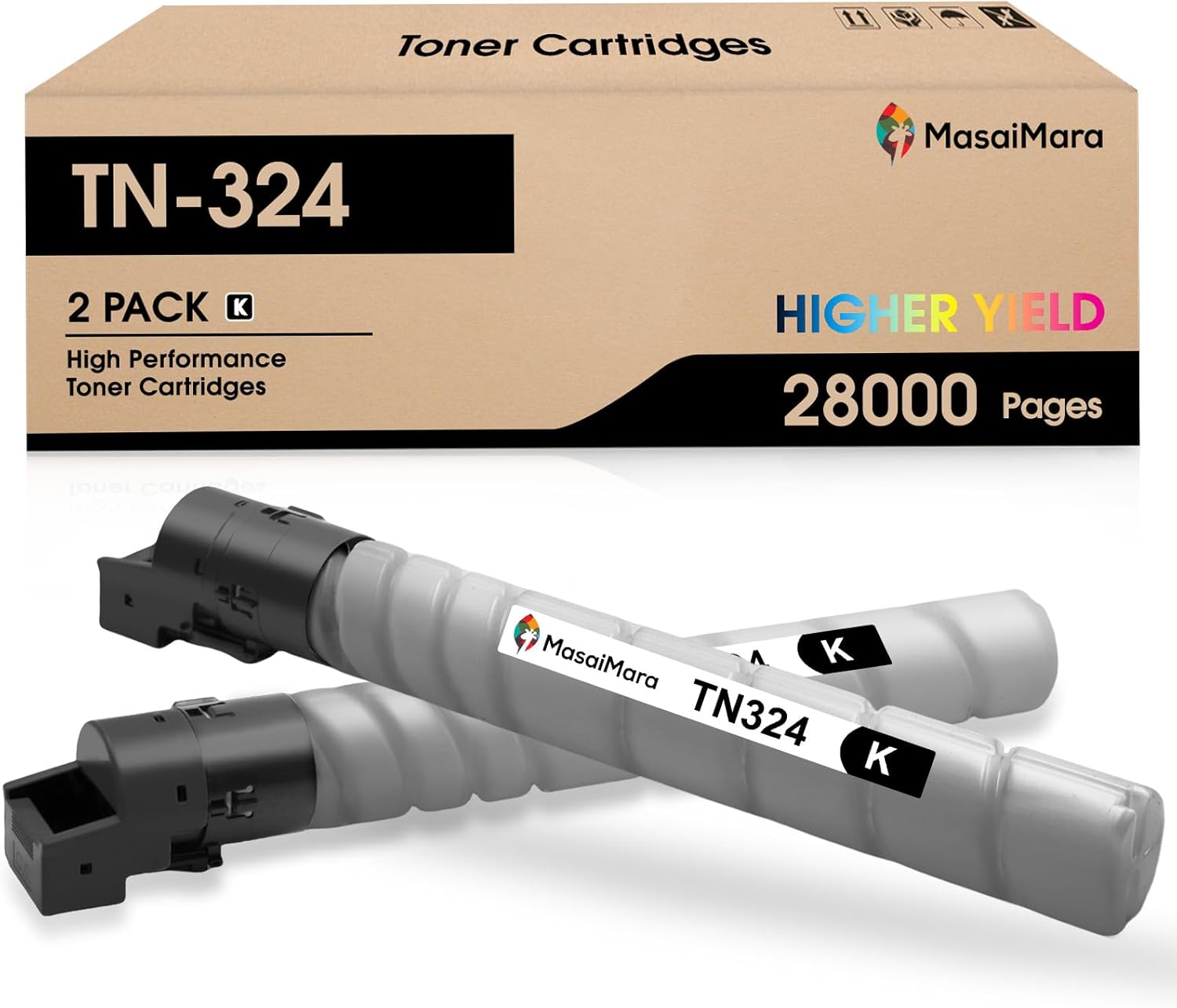 MasaiMara TN324 TN-324 Black High Capacity Compatible Toner Cartridges for Konica Minolta Bizhub C258 C308 C368 Printer (Black, 2-Pack)