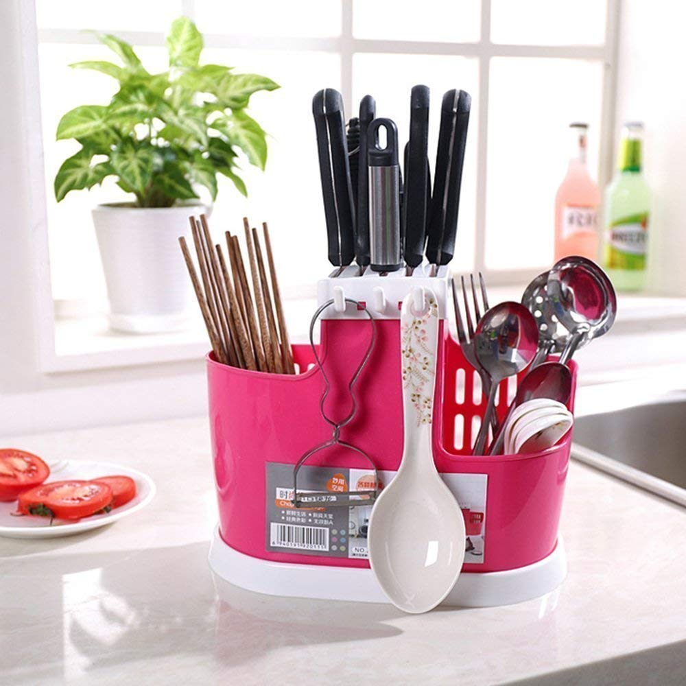 Homaxa Multi Functional Plastic Basket Chopsticks, Spoons, Knife & Other Kitchen Cutlery Storage Holder Stand(1 Pieces), 20.5 x 11 x 14 cm, Multicolour