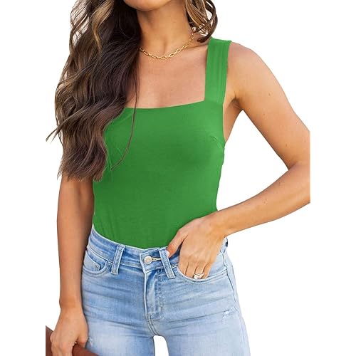 REORIA Womens Sexy Square Neck Sleeveless Tank Tops Bodysuits Clubwear