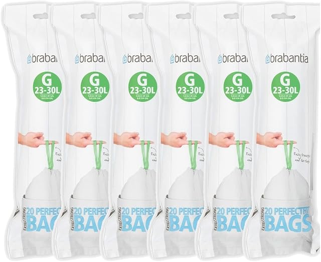 Brabantia 6 Rolls x 20 Type G 30 Litre Bin Liners (120 bags in total)