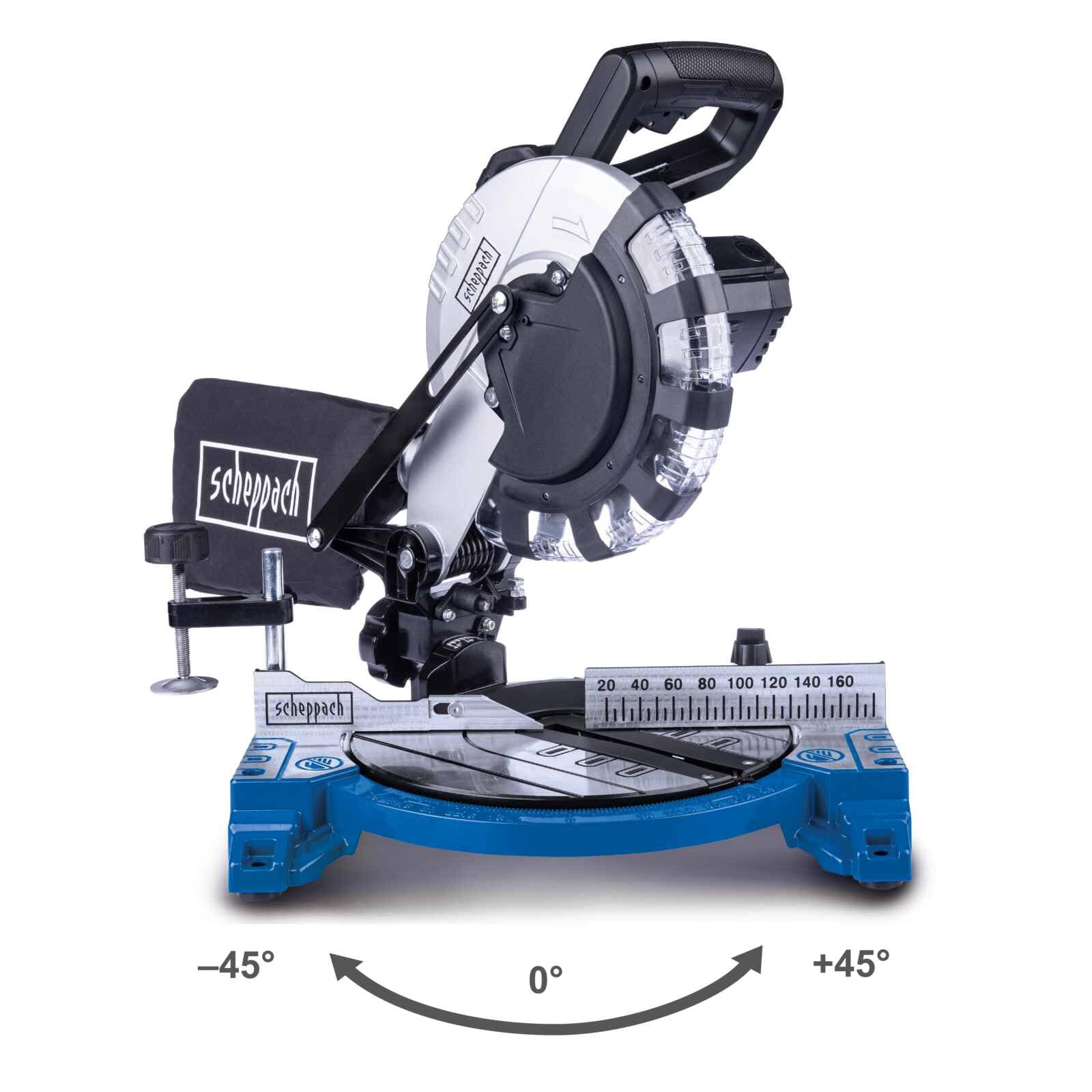 Scheppach HM210L Scie à onglet pendulaire | Puissance 1500 W | Hauteur de coupe/largeur 60 & 120 mm | Lame de scie Ø 210 mm | Tête de scie inclinable à 45° vers la gauche | Avec laser