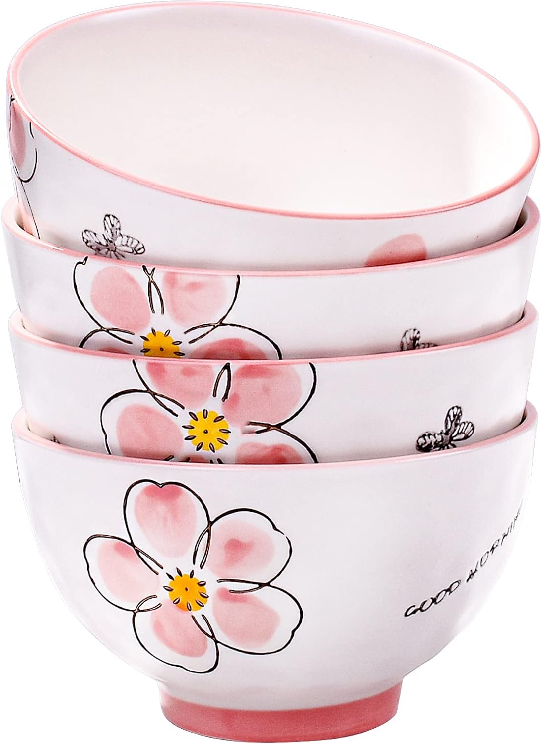 Japanese Rice Bowls Ceramic Asian Small Bowls 4.5 Inch Red