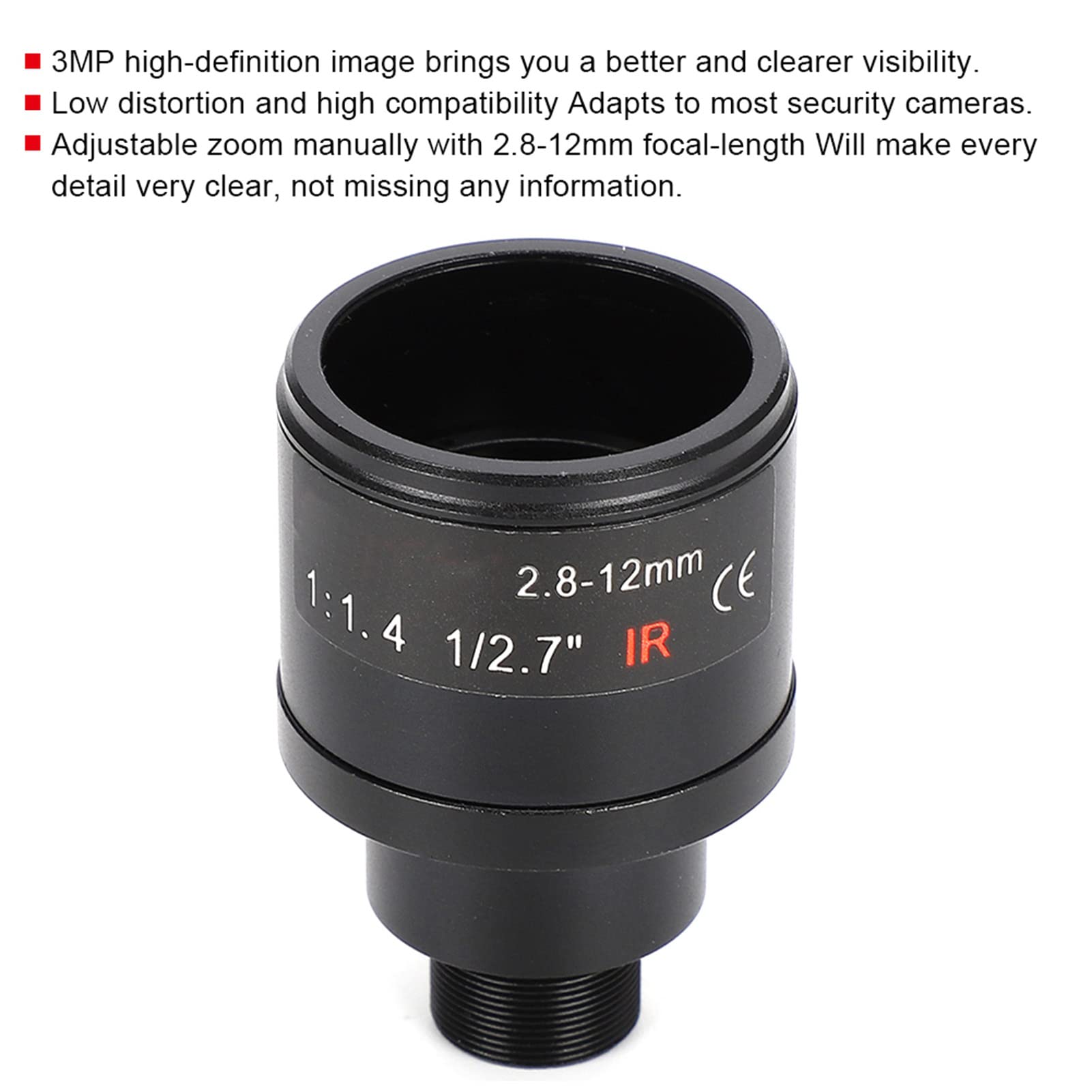Obiettivo della Scheda CCTV Zoom Regolabile Manualmente con Obiettivo per Telecamere di Sicurezza a Lunghezza Focale 2,8 12 Mm Interfaccia di Montaggio M12 Obiettivo