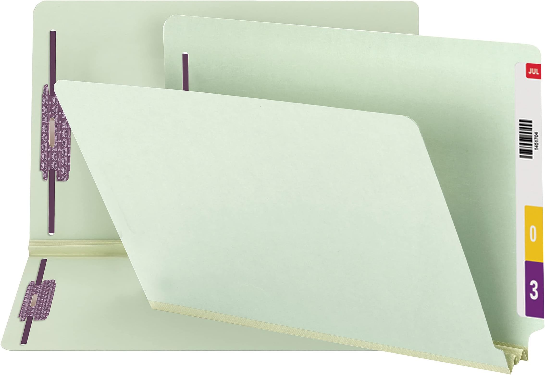 Smead End Tab Pressboard Fastener File Folder with SafeSHIELD Fasteners, 2 Fasteners, 2" Expansion, Legal Size, Gray/Green, 25 per Box (37715)