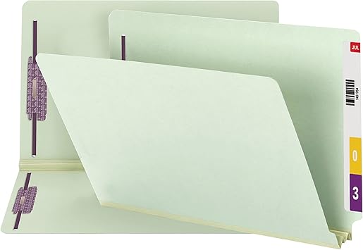 Smead End Tab Pressboard Fastener File Folder with SafeSHIELD Fasteners, 2 Fasteners, 2" Expansion, Legal Size, Gray/Green, 25 per Box (37715)