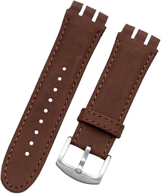 CAREG 23MM Genuine Calf Leather Watchband Steel Clasp Compatible With Swatch IRONY YOS440 449 448 401G Watch Strap Watchband Bracelet Wrist Man Durable  Color B Brown , Size 23mm black clasp