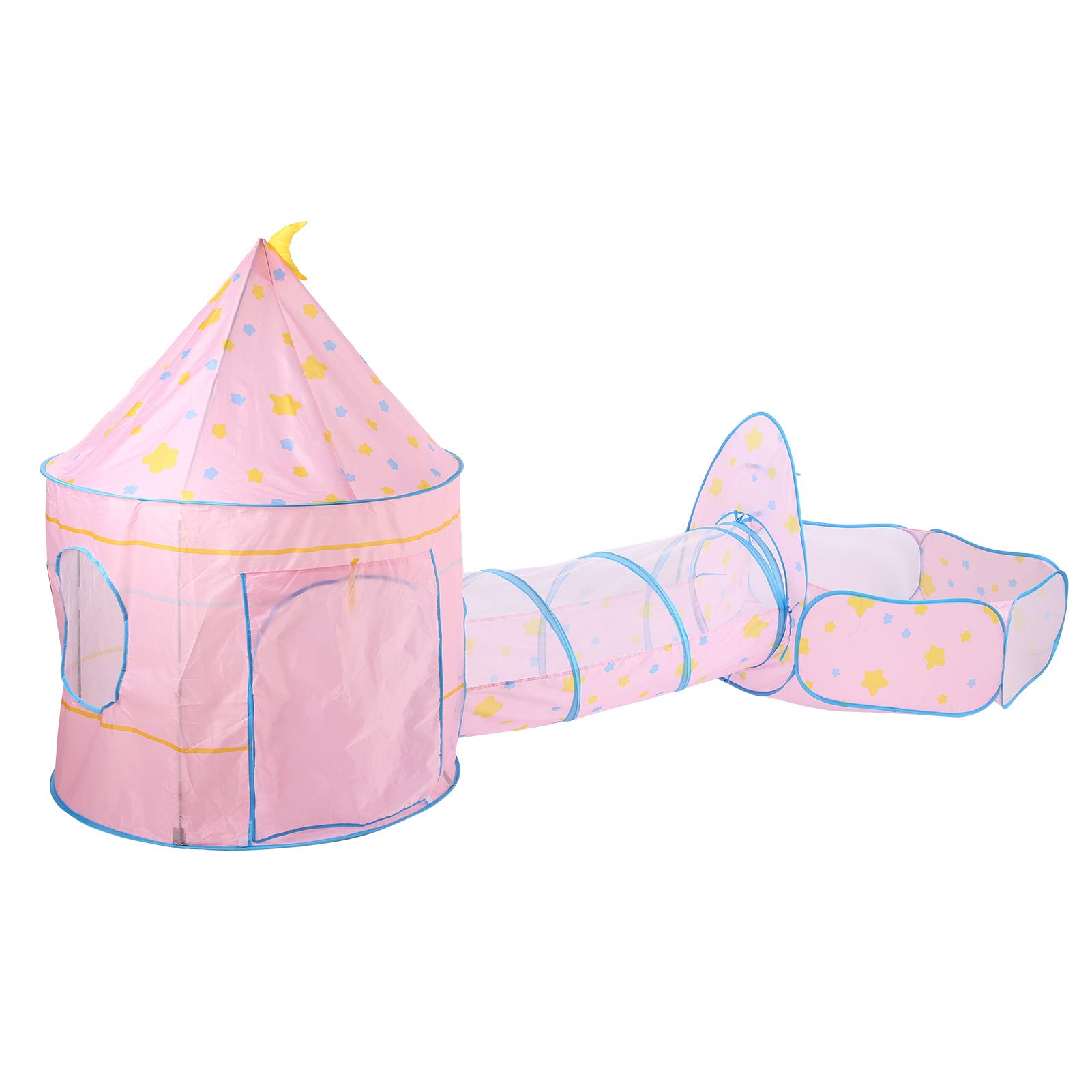 Babyzelt-Spieltunnel-Set für Indoor-Abenteuer, 3-teiliger -Krabbeltunnel mit Bällebad für über 3 Jahre, Sicheres 190T-Polyester-Material (Rosa Stück)