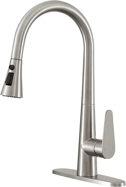 PUSU 18 inch High Brushed Nickel Kitchen Faucet with Pull Down Sprayer, Single Handle Nickel Kitchen Sink Faucet for RV Sink, Laundry, Bar Camper with Water Lines, Stainless Steel