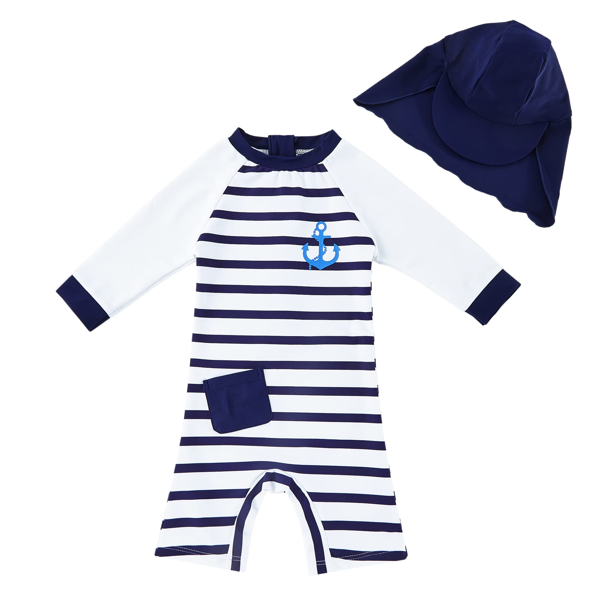 upandfast Maillot de Bain Une pièce avec Fermetures éclair pour bébé garçons Maillot de Bain pour bébé Protection Solaire UPF 50+ avec Chapeau de Soleil - 1