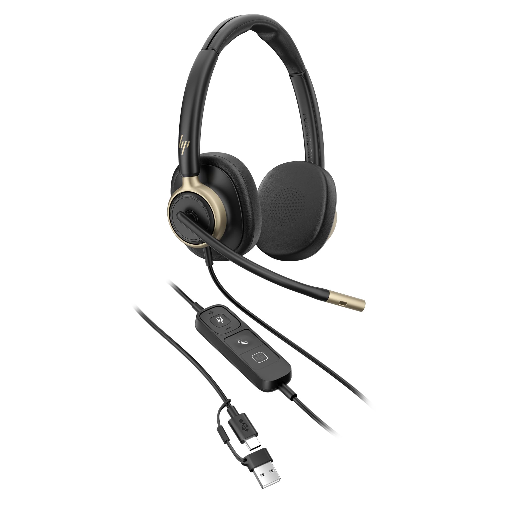 POLY HP Mission 820 Auricular USB-C Estéreo con Cancelación Activa de Ruido (ANC), Aíslate del Ruido y Concéntrate, Micrófono con cancelación de Ruido con IA, PC y Mac