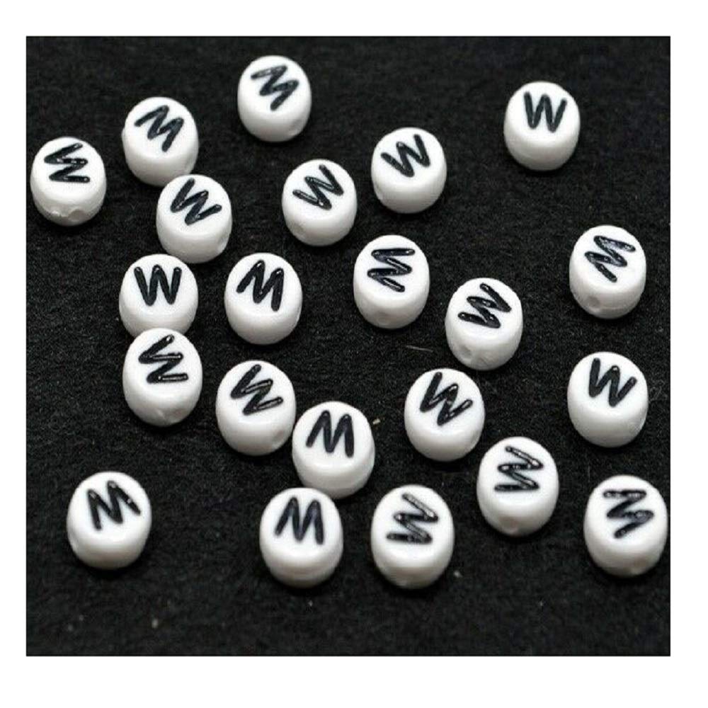 polybagstores PACK OF 200 - WHITE LETTER W - Acrylic Single Letter A-Z White Disc Alphabet Beads 7mm x 4mm