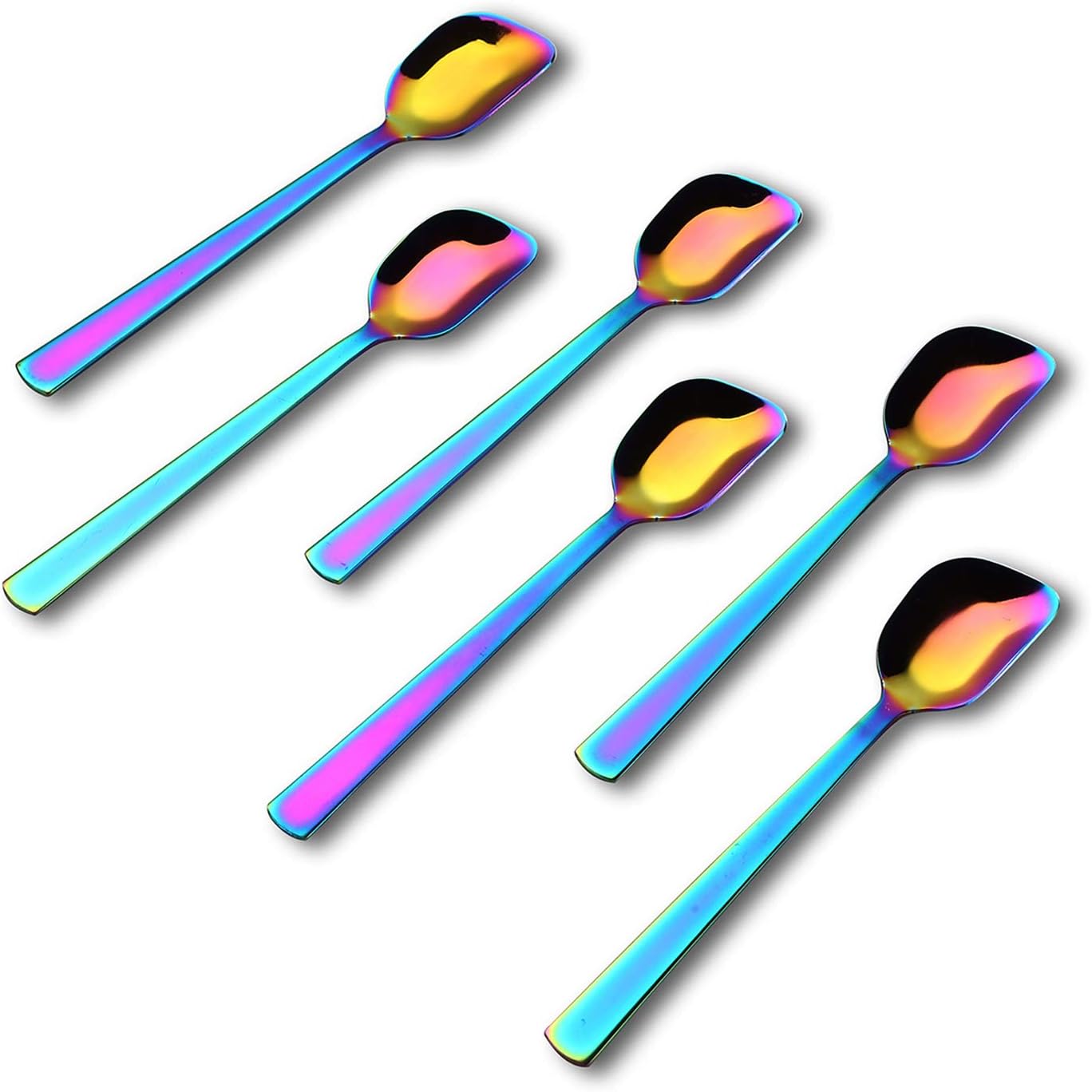 GoGeiLi Yogurt Spoon, Stainless Steel Gelato/Ice Cream Spoon, Rainbow Fruit Dessert Spoon, 6.4-inch, Set of 6