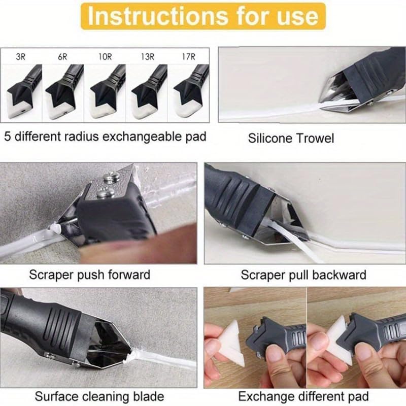 1 Set 3-in-1 Caulking Tool with Head- Ideal for Sealing, Cleaning, and Scraping Glue- Durable Plastic Handle for Easy Use, Caulking Tool| Ergonomic Handle| Durable Plastic (BLACK)
