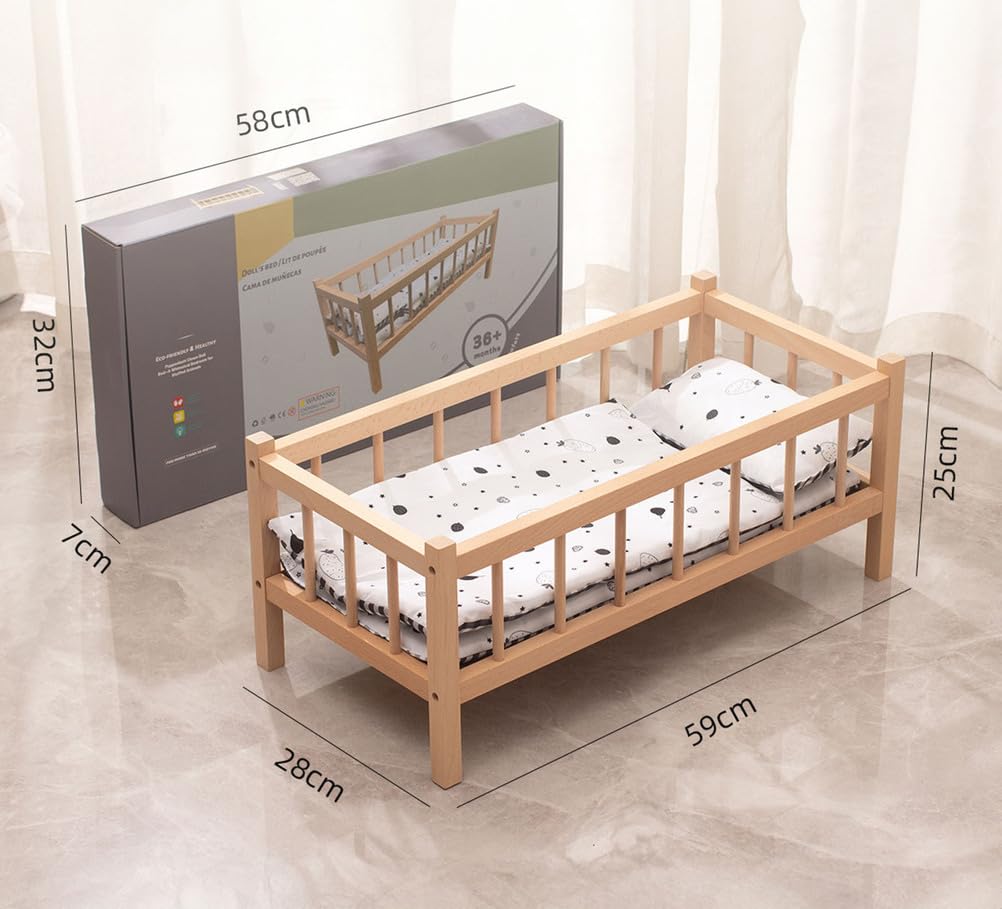 Letto per Bambole in Legno Giocattolo di Finzione, Giocattolo di Gioco di Ruolo Genitoriale