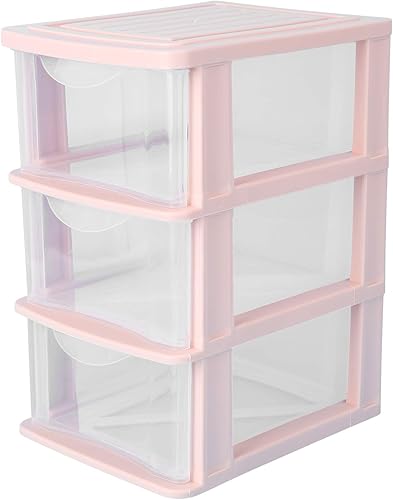 Yardwe Organizador de cajones de 3 capas con cajones transparentes, caja de almacenamiento múltiple de plástico, color rosa