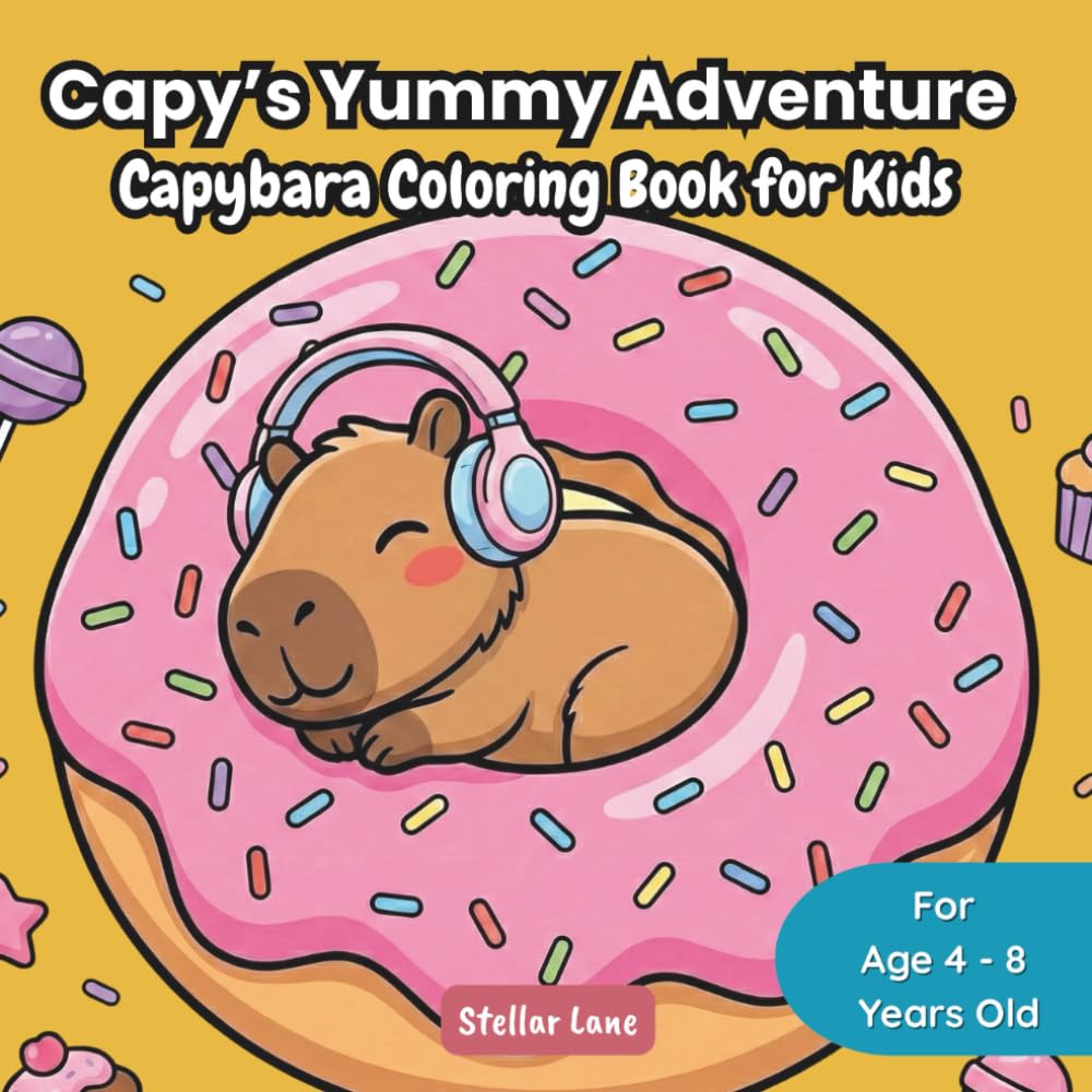 Capy’s Yummy Adventure - Capybara Coloring Book for Kids: Our Cozy Friend for Stress Relief and Relaxation: 50 Fun & Bold Illustrations of Food ... Creative Kids Ages 4-8. (Capy's Cozy Corner)
