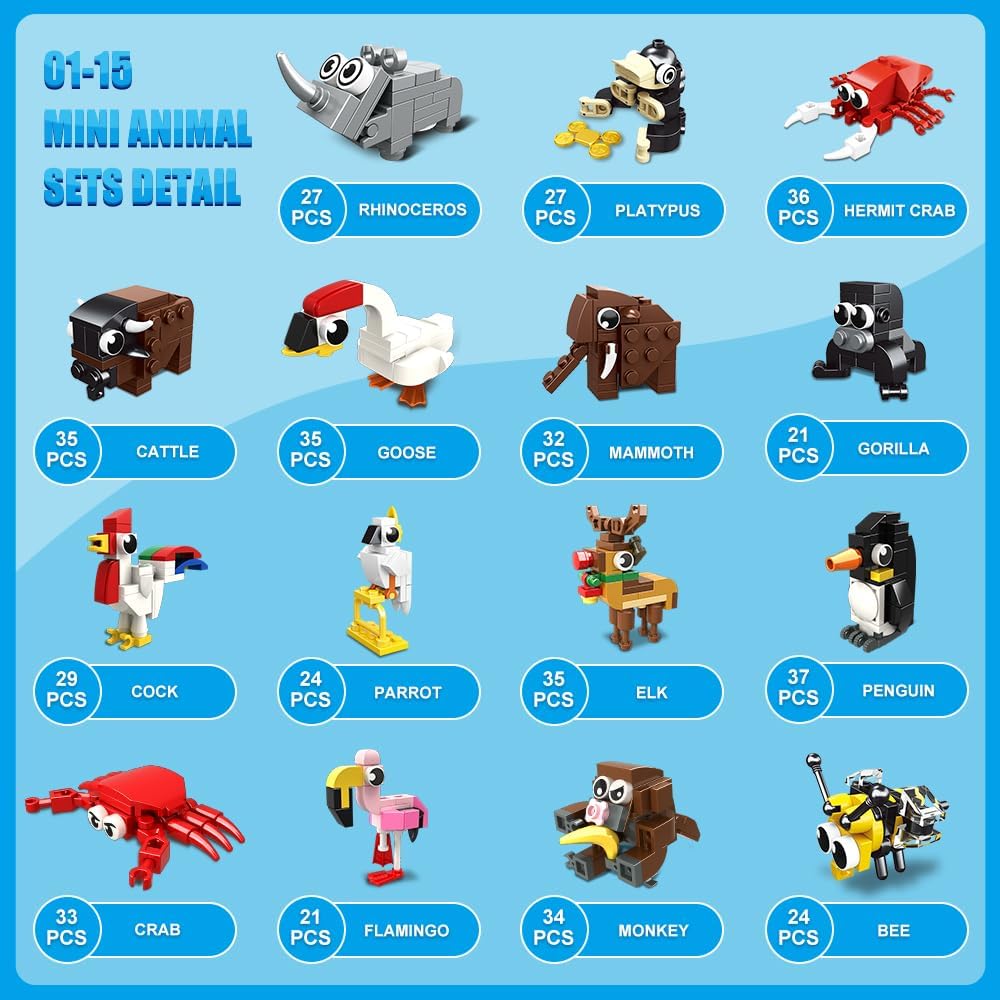 HOGOKIDS 30 Packs Party Favors for Kids - 867PCS Animal Building Blocks Sets for Easter Classroom Gifts Prizes Goodie Bag Fillers Valentines Gift Exchange for Kids Boys Girls 6+
