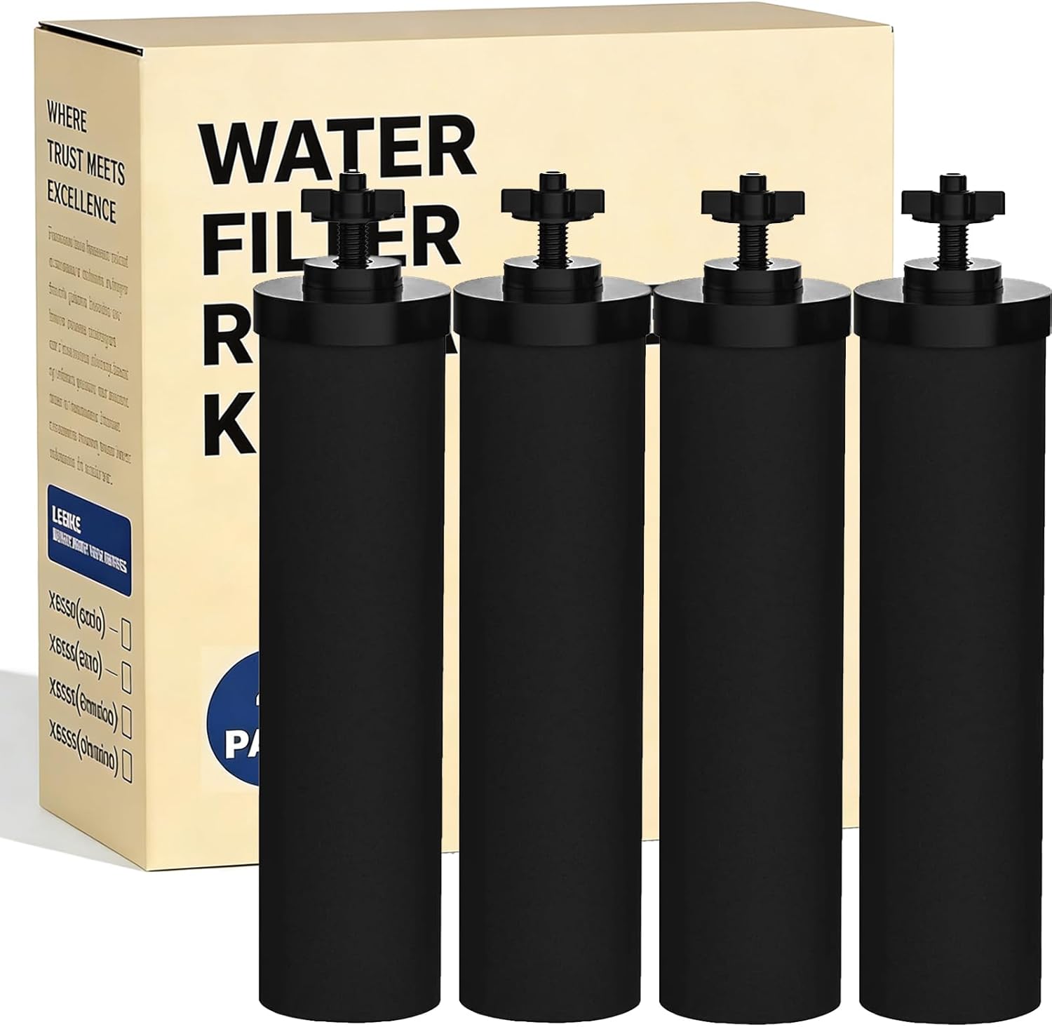 Water Filter Replacement Compatible with Big Berkey Filter Gravity Water Filter System Parts and Accessories, NSF/ANSI 42&372 Certified (4 Pack) BB9-2® Black Berkey Water Filters Cartridges