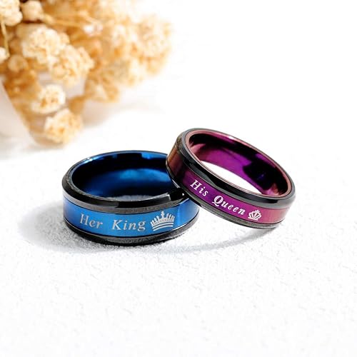 Miniatura 2 de Juego de 2 anillos a juego para parejas de rey y reina, anillos de compromiso de acero inoxidable