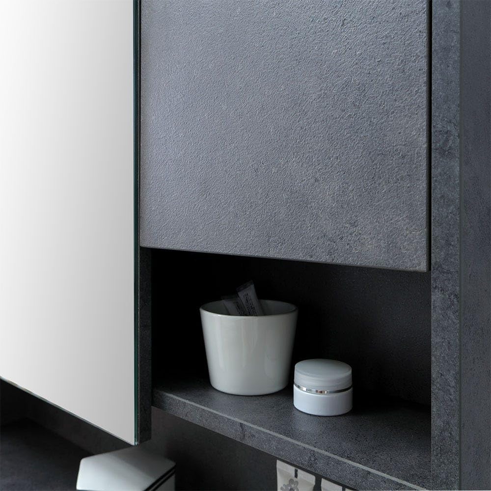 Kiamami Valentina - Mueble de baño 80cm, 2 cajones Gris Industrial, Patas de Acero y Espejo contenedor | Viena