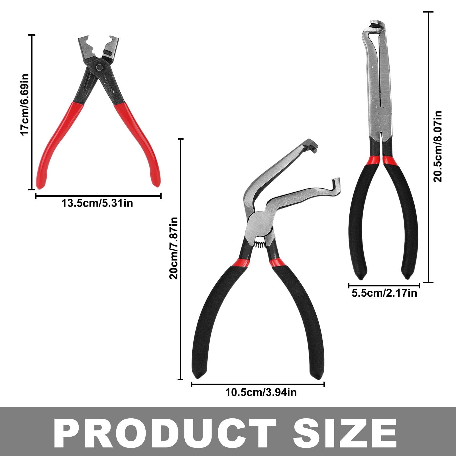 BOXOB 3pcs Electrical Disconnect Pliers for Cars, Straight & 60°Angled Automotive Connector Pliers Professional Fuel Line Clip Remover Tool Set Anti-Slip Grip for Spark Plugs Sensors