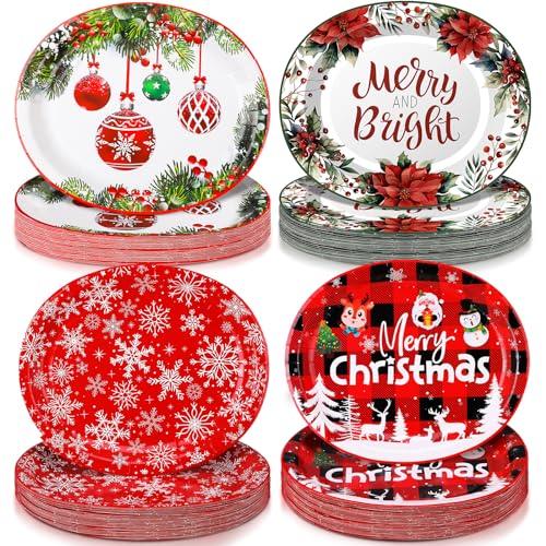 Lemosae 100 Count Christmas Oval Paper Plates Platter Bulk 10