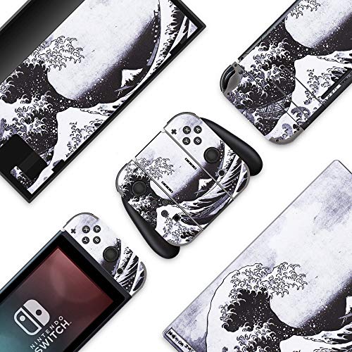 BelugaDesign Wave Switch Skin | Calcomanía de Vinilo Kawaii | Pintura Japonesa de océano acuático Lindo Cutecore| Compatible con Nintendo Switch (Switch Standard, Gris)