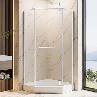 Neo-Angle Shower Door 36" D x 36" W x 72" H, Pivot Swing Door for Bathroom with 1/4" SGCC Tempered Glass and Explosion-Proof Film, Chrome Single Shower Door for Corner Enclosure, Base Not Included